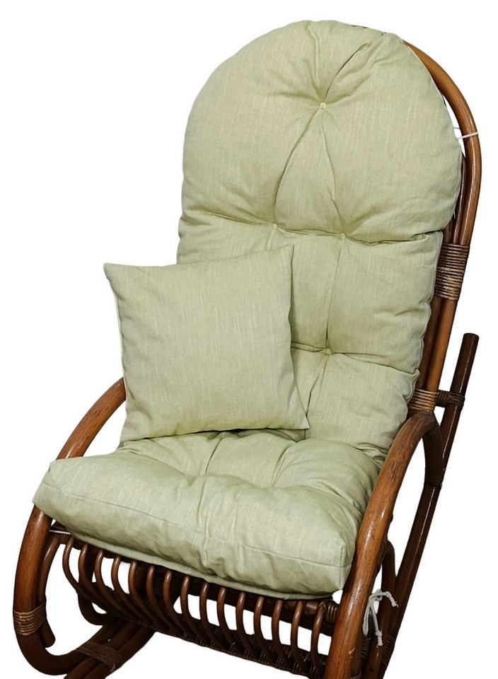 Rattani Polsterauflage Polster für Schaukelstuhl Liegestuhl 130x50x10 cm + Zierkissen 40x40, (Polster für Schaukelstuhl + Dekokissen), Stoff Uni Boheme Verde . Viele weitere Farben lieferbar . von Rattani