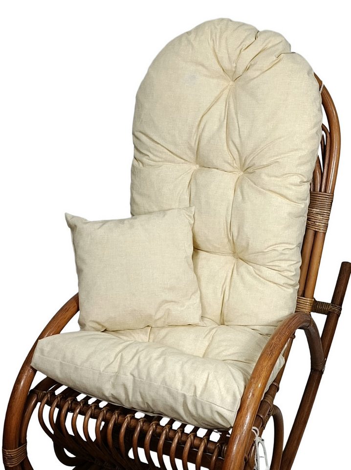 Rattani Polsterauflage Polster für Schaukelstuhl Liegestuhl 130x50x10 cm + Zierkissen 40x40, (Set Schaukelstuhlkissen + Zierkissen), Stoff Uni Living beige von Rattani