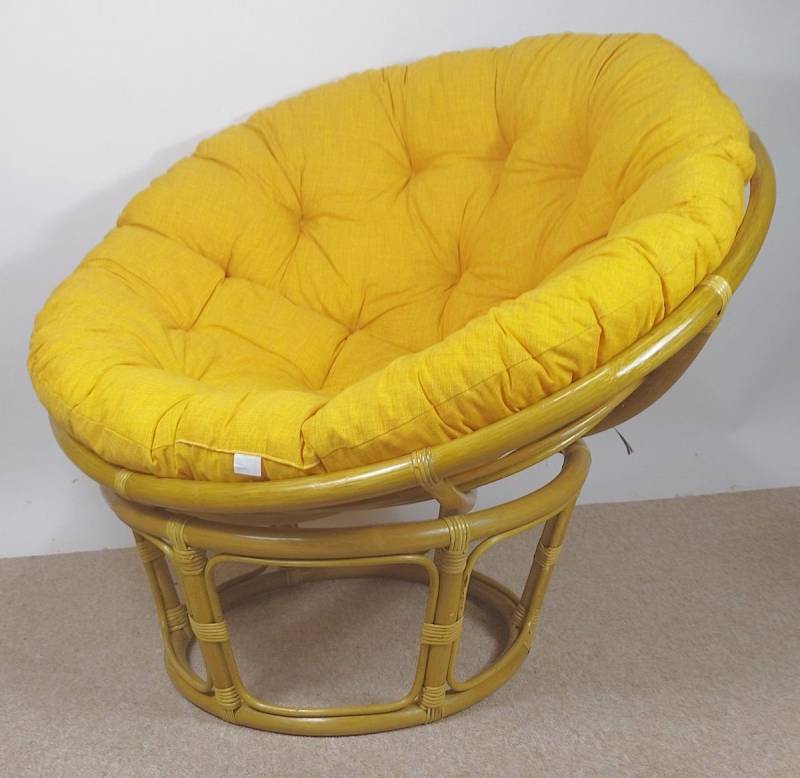 Rattani Rattanstuhl Rattan Papasan Sessel inkl. hochwertigen Polster D 110 cm Fb. honig, Hochwertiges Kissen in Uni Living Gelb von Rattani