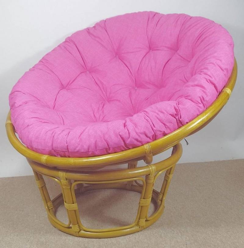 Rattani Rattanstuhl Rattan Papasan Sessel inkl. hochwertigen Polster D 110 cm Fb. honig, Hochwertiges Kissen in Uni Living Rosa von Rattani
