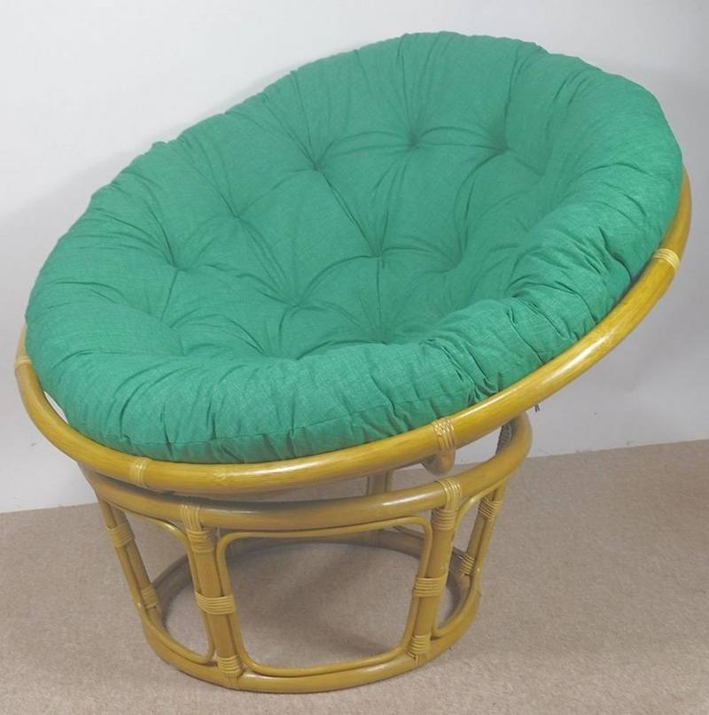 Rattani Rattanstuhl Rattan Papasan Sessel inkl. hochwertigen Polster D 110 cm Fb. honig, Hochwertiges Kissen in Uni Living dunkelgrün von Rattani
