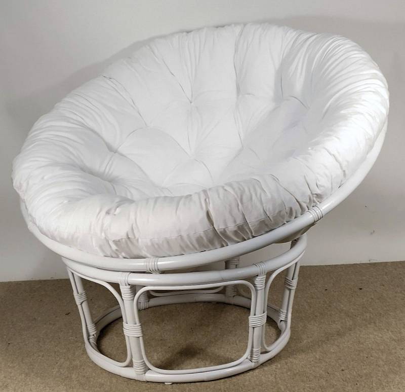 Rattani Rattanstuhl Rattan Papasan Sessel inkl. hochwertigen Polster D 110 cm weiß lack von Rattani