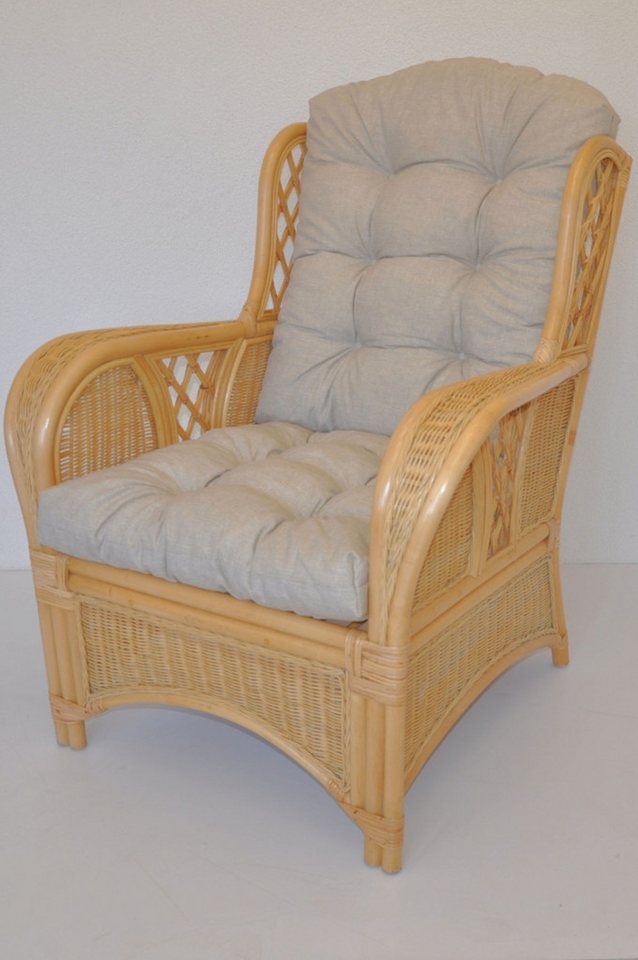 Rattani Rattanstuhl Rattansessel, Rattan Ohrensessel Oliver Fb. honig, Inkl. hochwertigen Sitz und Rückenkissen Fb. Uni Living soft gray . von Rattani