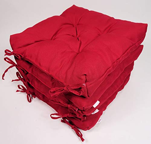 Rattani Set 4 x Stuhlkissen/Sitzkissen Klara 42 x 42 cm Dicke 8 cm, Fb. Rot, Polyester von Rattani