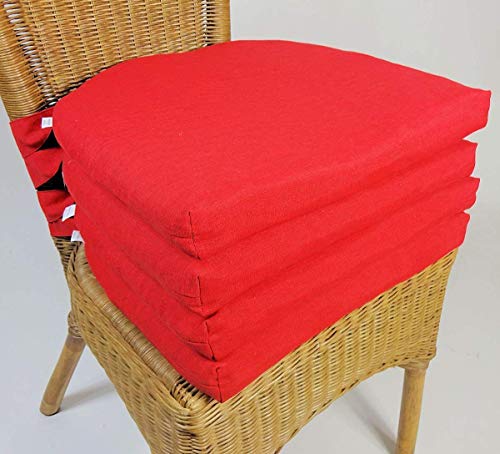 Rattani Set 4 x Stuhlkissen/Sitzkissen Marina halbrund mit Schleife 42 x 45 cm Dicke 5 cm, Fb. rot, Polyester von Rattani
