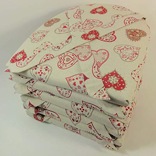 Rattani Set 6 x Stuhlkissen/Sitzkissen Marina halbrund mit Schleife 42 x 45 cm Dicke 5 cm, Fb. Mirha Leinen Herz - Made in EU von Rattani