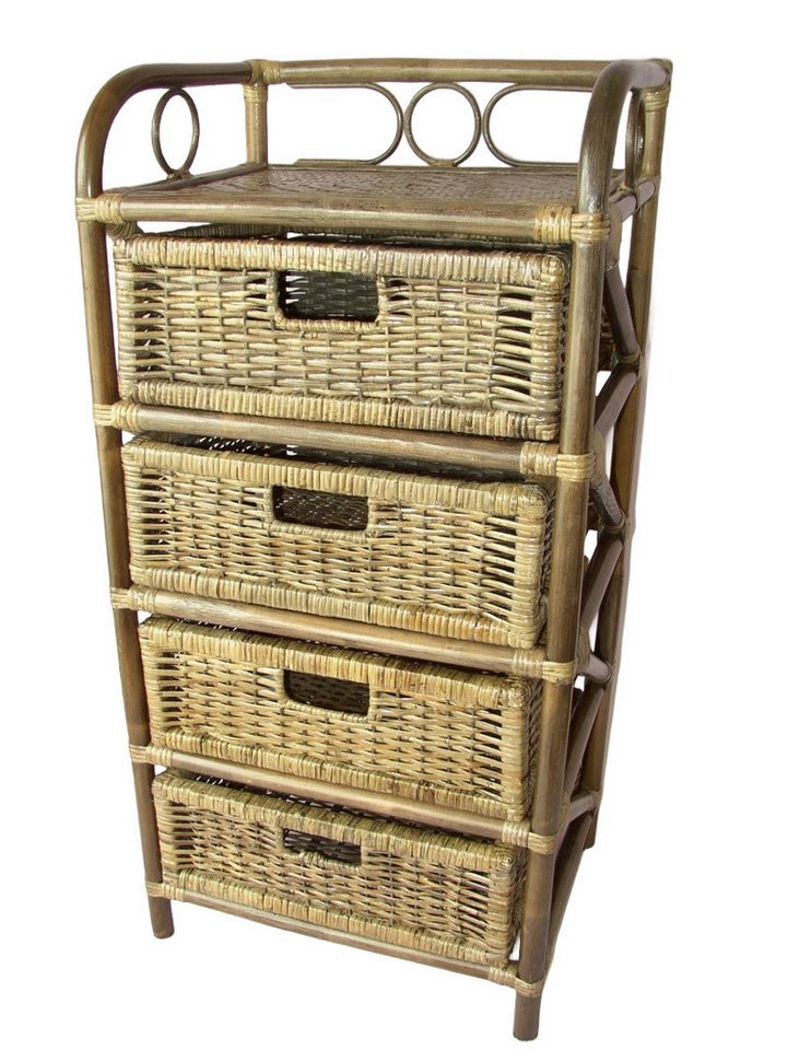 Rattani Standregal Rattanregal mit 4 Schüben, Korbregal mit Schub Fb. dunkelbraun von Rattani
