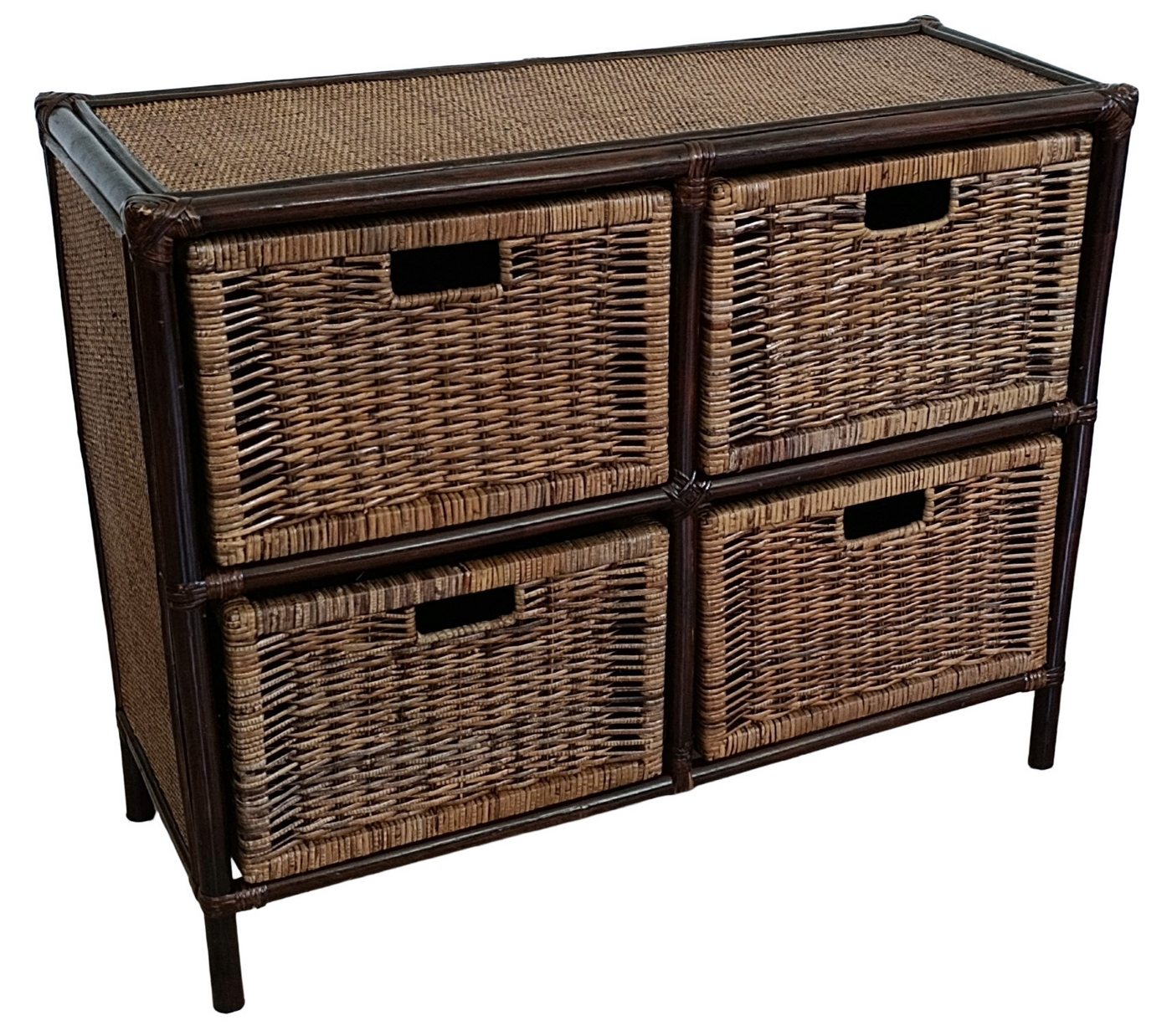 Rattani Standregal Rattanregal mit 4 Schüben Fb. dunkelbraun, Großes Rattanregal mit geräumigen Schüben von Rattani
