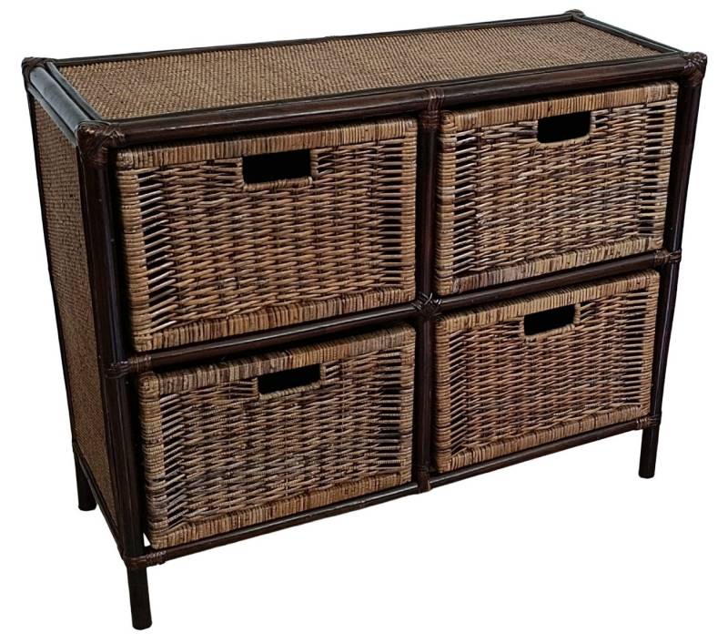 Rattani Standregal Rattanregal mit 4 Schüben Fb. dunkelbraun, Großes Rattanregal mit geräumigen Schüben von Rattani