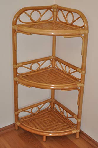 Rattanregal, Rattan Eckregal mit 3 Böden, Gr. 36 x 36 cm H 90 cm, Fb. Honig von Rattani