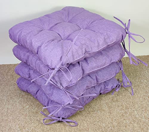 Set 4 x Stuhlkissen/Sitzkissen Lara 38 x 38 cm Dicke 8 cm, Fb. Colore Viola ( violett ) mit Schleifen von Rattani