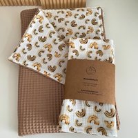 Babydecke Regenbögen | Musselin Mit Waffelpique 100 X 70 cm Auch Als Geschenk-Set von RatzFratzHandmade