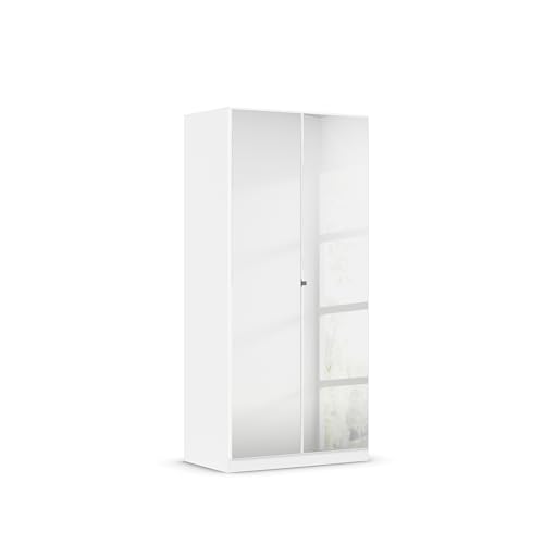 Rauch Möbel Reflect, Drehtürenschrank, Kleiderschrank, Schrank mit Spiegel, Garderobe, 2-türig, 2 Spiegeltüren, mit weiterem Zubehör, Farbe Alpinweiß, 91x197x54cm von Rauch Möbel