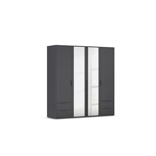 Rauch Möbel Nagata, Drehtürenschrank, Kleiderschrank, Kleiderschränke, Garderobe, 4-türig, 2 Spiegeltüren, 4 Schubladen, Spiegel-Glas teilaufgelegt, Farbe Grau metallic, Schwarz, 187x194x53cm Rauch Möbel Nagata, Drehtürenschrank, Kleiderschrank, Kleiderschränke, Garderobe, 4-türig, 2 Spiegeltüren, 4 Schubladen, Spiegel-Glas teilaufgelegt, Farbe Grau metallic, Schwarz, 187x194x53cm von Rauch Möbel