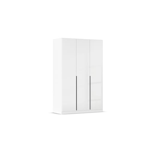 Rauch Möbel Alabama, Kleiderschrank, Garderobenschrank, 3-türig, Zubehör Basic, 2 Kleiderstangen, 2 Einlegeböden, Farbe Hochglanz Weiß/Weiß, Griff Grau metallic, 136x210x54cm von Rauch Möbel