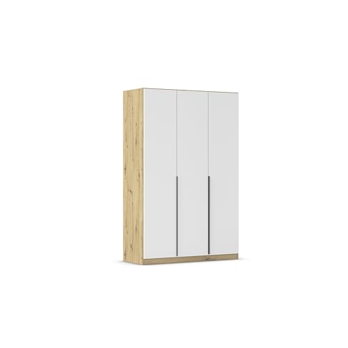 Rauch Möbel Alabama, Kleiderschrank, Garderobenschrank, 3-türig, Zubehör Basic, 2 Kleiderstangen, 2 Einlegeböden, Farbe Weiß/Eiche Artisan, Holz, Griff Grau metallic, 136x210x54cm von Rauch Möbel