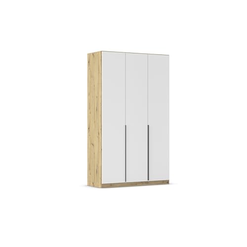Rauch Möbel Alabama, Kleiderschrank, Garderobenschrank, 3-türig, Zubehör Classic, 2 Kleiderstangen, 7 Einlegeböden, Farbe Weiß/Eiche Artisan, Holz, Griff Grau metallic, 136x229x54cm von Rauch Möbel