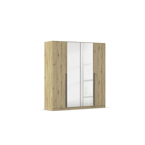 Rauch Möbel Alba, Kleiderschrank, Garderobenschrank 4-türig, mit Spiegel, mit 2 Kleiderstangen und 2 Einlegeböden, Farbe Eiche Artisan, Holz, Griffstange Grau metallic, Schwarz, 181x197x56cm Rauch Möbel Alba, Kleiderschrank, Garderobenschrank 4-türig, mit Spiegel, mit 2 Kleiderstangen und 2 Einlegeböden, Farbe Eiche Artisan, Holz, Griffstange Grau metallic, Schwarz, 181x197x56cm von Rauch Möbel