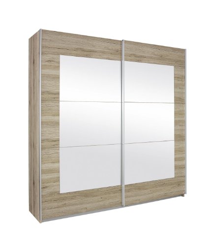 Rauch Möbel Alegro Schrank Schwebetürenschrank Kleiderschrank in Eiche Sanremo hell mit Spiegel 2-türig, inklusive Zubehörpaket Basic 2 Kleiderstangen, 2 Einlegeböden BxHxT 226x210x62 cm von Rauch Möbel