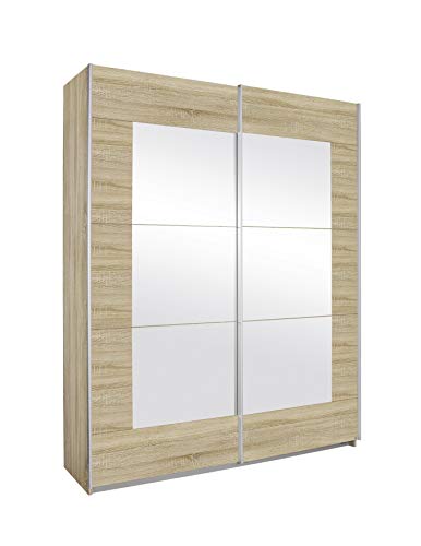 Rauch Möbel Alegro Schrank Schwebetürenschrank Kleiderschrank in Eiche Sonoma mit Spiegel 2-türig, inklusive Zubehörpaket Basic 2 Kleiderstangen, 2 Einlegeböden BxHxT 181x210x62 cm von Rauch Möbel