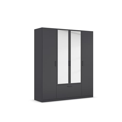 Rauch Möbel Bari, Kleiderschrank, Schrank, Garderobe, Organizer, 4-türig, mit Spiegel, 1 Schublade für mehr Stauraum, Farbe Graumetallic, Schwarz, Griffe Grau metallic, 181x210x54cm Rauch Möbel Bari, Kleiderschrank, Schrank, Garderobe, Organizer, 4-türig, mit Spiegel, 1 Schublade für mehr Stauraum, Farbe Graumetallic, Schwarz, Griffe Grau metallic, 181x210x54cm von Rauch Möbel