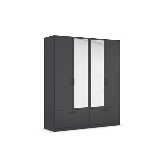 Rauch Möbel Bari, Kleiderschrank, Schrank, Garderobe, Organizer, 4-türig, mit Spiegel, 2 Schubladen für mehr Stauraum, Farbe Graumetallic, Schwarz, Griffe Grau metallic, 181x210x54cm Rauch Möbel Bari, Kleiderschrank, Schrank, Garderobe, Organizer, 4-türig, mit Spiegel, 2 Schubladen für mehr Stauraum, Farbe Graumetallic, Schwarz, Griffe Grau metallic, 181x210x54cm von Rauch Möbel