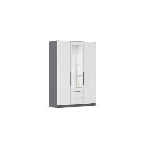 Rauch Möbel Belfast Kleiderschrank, Schrank, Garderobe, Organizer, 3-türig, mit Spiegel, 2 Schubladen, Farbe Weiß/Grau metallic, Schwarz, Kurze Griffleisten Grau metallic, 136x197x54cm Rauch Möbel Belfast Kleiderschrank, Schrank, Garderobe, Organizer, 3-türig, mit Spiegel, 2 Schubladen, Farbe Weiß/Grau metallic, Schwarz, Kurze Griffleisten Grau metallic, 136x197x54cm von Rauch Möbel