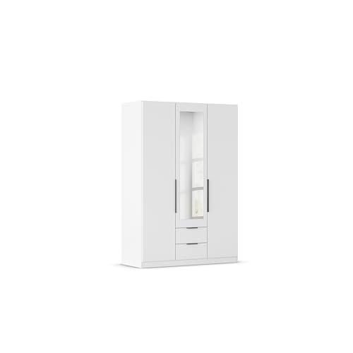 Rauch Möbel Belfast Kleiderschrank, Schrank, Garderobe, Organizer, 3-türig, mit Spiegel, 2 Schubladen für mehr Stauraum, Farbe Weiß, Kurze Griffleisten Grau metallic, 136x197x54cm Rauch Möbel Belfast Kleiderschrank, Schrank, Garderobe, Organizer, 3-türig, mit Spiegel, 2 Schubladen für mehr Stauraum, Farbe Weiß, Kurze Griffleisten Grau metallic, 136x197x54cm von Rauch Möbel