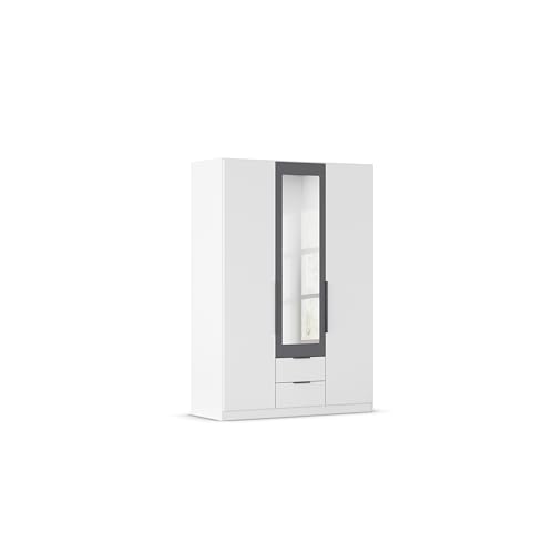 Rauch Möbel Belfast Kleiderschrank, Schrank, Garderobe, Organizer, 3-türig, mit Spiegel, 2 Schubladen für mehr Stauraum, Farbe Weiß, Kurze Griffleisten Grau metallic, 136x197x54cm Rauch Möbel Belfast Kleiderschrank, Schrank, Garderobe, Organizer, 3-türig, mit Spiegel, 2 Schubladen für mehr Stauraum, Farbe Weiß, Kurze Griffleisten Grau metallic, 136x197x54cm von Rauch Möbel