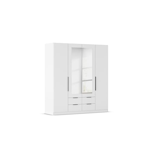 Rauch Möbel Belfast Kleiderschrank, Schrank, Garderobe, Organizer, 4-türig, mit Spiegel, 4 Schubladen für mehr Stauraum, Farbe Weiß, Kurze Griffleisten Grau metallic, 181x197x54cm Rauch Möbel Belfast Kleiderschrank, Schrank, Garderobe, Organizer, 4-türig, mit Spiegel, 4 Schubladen für mehr Stauraum, Farbe Weiß, Kurze Griffleisten Grau metallic, 181x197x54cm von Rauch Möbel