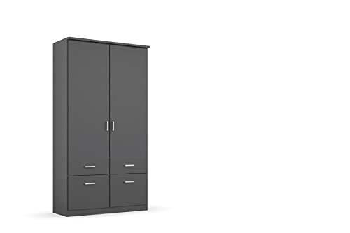 Rauch Möbel Bremen Schrank Drehtürenschrank Kleiderschrank in Grau Metallic mit 4 Schubladen 2-türig, inklusive Zubehörpaket Basic 1 Kleiderstange, 2 Einlegeböden BxHxT 91 x 199 x 58 cm von Rauch Möbel