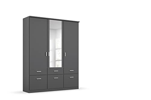 Rauch Möbel Bremen Schrank Drehtürenschrank Kleiderschrank in Grau Metallic mit Spiegel und 6 Schubladen 3-türig, inklusive Zubehörpaket Basic 2 Kleiderstangen, 2 Einlegeböden BxHxT 136 x 199 x 58 cm von Rauch Möbel