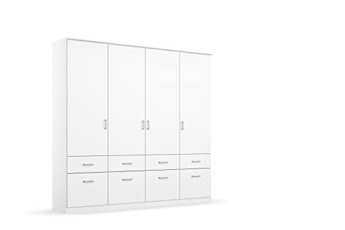 Rauch Möbel Bremen Schrank Drehtürenschrank Kleiderschrank in Weiß mit 8 Schubladen 4-türig, inklusive Zubehörpaket Basic 1 Kleiderstange, 4 Einlegeböden BxHxT 181x199x58 cm, A8335.0R97 von Rauch Möbel