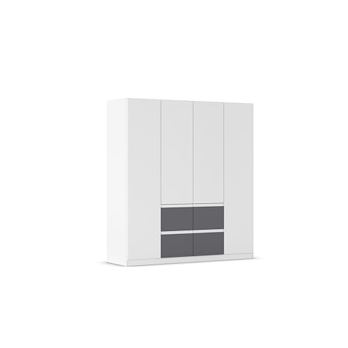 Rauch Möbel Bristol, Drehtürenschrank, Kleiderschrank, Schrank, Garderobe, 4-türig, 4 Schubladen in Grau metallic, Schwarz, Farbe Weiß, Griffprofil Weiß, Push-to-Open, 181x197x54cm Rauch Möbel Bristol, Drehtürenschrank, Kleiderschrank, Schrank, Garderobe, 4-türig, 4 Schubladen in Grau metallic, Schwarz, Farbe Weiß, Griffprofil Weiß, Push-to-Open, 181x197x54cm von Rauch Möbel