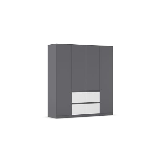 Rauch Möbel Bristol, Drehtürenschrank, Kleiderschrank, Schrank, Garderobe, 4-türig, 4 Schubladen in Weiß, Farbe Grau metallic, Schwarz, Griffprofil Grau metallic, Push-to-Open, 181x197x54cm Rauch Möbel Bristol, Drehtürenschrank, Kleiderschrank, Schrank, Garderobe, 4-türig, 4 Schubladen in Weiß, Farbe Grau metallic, Schwarz, Griffprofil Grau metallic, Push-to-Open, 181x197x54cm von Rauch Möbel
