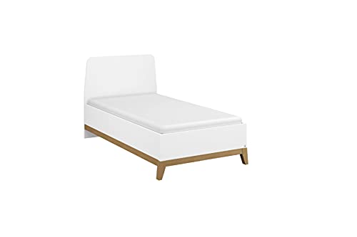 Rauch Möbel Carlsson Bett Einzelbett Futonbett in weiß, Absetzungen/Füße Eiche massiv, Liegefläche 90x200 cm, Gesamtmaße BxHxT 99x97x207 cm von Rauch Möbel