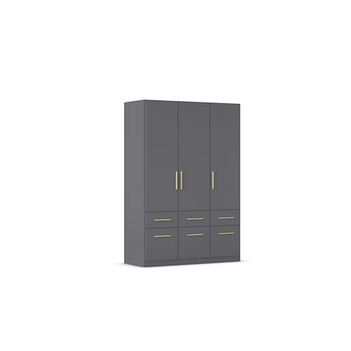 Rauch Möbel Dundee, Kleiderschrank, Schrank, Garderobe, Organizer, 3-türig, 6 Schubladen, Farbe Grau metallic, Schwarz, Holzgriff Eiche Massiv, 136x197x54cm Rauch Möbel Dundee, Kleiderschrank, Schrank, Garderobe, Organizer, 3-türig, 6 Schubladen, Farbe Grau metallic, Schwarz, Holzgriff Eiche Massiv, 136x197x54cm von Rauch Möbel