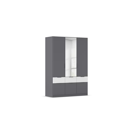 Rauch Möbel Dundee, Kleiderschrank, Schrank, Garderobe, Organizer, 3-türig, Spiegel, 6 Schubladen für mehr Stauraum, Farbe Grau metallic/Weiß, Schwarz, Kurze Griffleiste Grau metallic, 136x197x54cm Rauch Möbel Dundee, Kleiderschrank, Schrank, Garderobe, Organizer, 3-türig, Spiegel, 6 Schubladen für mehr Stauraum, Farbe Grau metallic/Weiß, Schwarz, Kurze Griffleiste Grau metallic, 136x197x54cm von Rauch Möbel