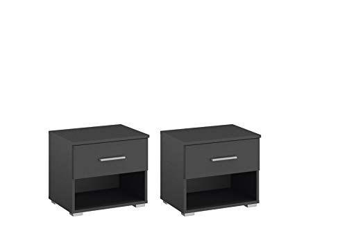 Rauch Möbel Flexx Nachttisch-Set, Nachttische inklusive Schubladen in Grau-Metallic Maße pro Nachttisch BxHxT 47 x 43 x42 cm von Rauch Möbel