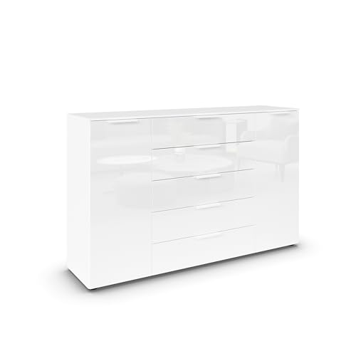 Rauch Möbel Flipp, Kombikommode, Kommode mit Stauraum für Wohnzimmer, Schlafzimmer, Flur, 4 Fachböden, Alpinweiß/Glasfront Weiß, 2-türig, Glastüren, 5 Schubkästen, Griffe weiß, 160x100x42cm Rauch Möbel Flipp, Kombikommode, Kommode mit Stauraum für Wohnzimmer, Schlafzimmer, Flur, 4 Fachböden, Alpinweiß/Glasfront Weiß, 2-türig, Glastüren, 5 Schubkästen, Griffe weiß, 160x100x42cm von Rauch Möbel