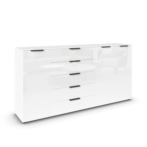 Rauch Möbel Flipp, Kombikommode, Kommode mit Stauraum für Wohnzimmer, Schlafzimmer, Flur, 4 Fachböden, Alpinweiß/Glasfront Weiß, 3-türig, Glastüren, 5 Schubkästen, Griffe graphit, 199x100x42cm Rauch Möbel Flipp, Kombikommode, Kommode mit Stauraum für Wohnzimmer, Schlafzimmer, Flur, 4 Fachböden, Alpinweiß/Glasfront Weiß, 3-türig, Glastüren, 5 Schubkästen, Griffe graphit, 199x100x42cm von Rauch Möbel