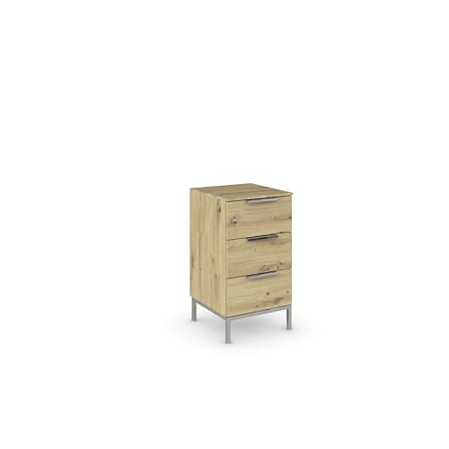 Rauch Möbel Flipp, Nachttisch, Nachtkommode für Schlafzimmer, mit Metallkufe chrom, Eiche Artisan, Holz, 3 Schubladen, Griffe chrom, 40x72x42cm Rauch Möbel Flipp, Nachttisch, Nachtkommode für Schlafzimmer, mit Metallkufe chrom, Eiche Artisan, Holz, 3 Schubladen, Griffe chrom, 40x72x42cm von Rauch Möbel