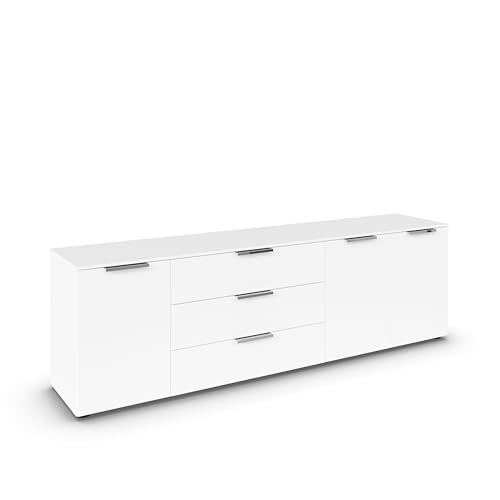 Rauch Möbel Flipp, Sideboard, TV-Schrank, Kommode mit Stauraum, Alpinweiß, 3-türig, 3 Schubkästen, Griffe chrom, 199x61x42cm von Rauch Möbel