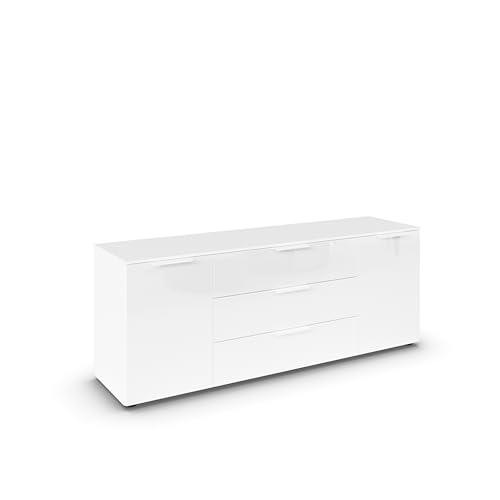 Rauch Möbel Flipp, Sideboard, TV-Schrank, Kommode mit Stauraum, Alpinweiß/Glasfront Weiß, 2-türig, Glastüren, 3 Schubkästen, Griffe weiß, 160x61x42cm von Rauch Möbel