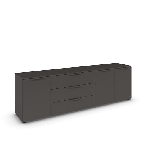 Rauch Möbel Flipp, Sideboard, TV-Schrank, Kommode mit Stauraum, Graphit, 3-türig, 3 Schubkästen, Griffe graphit, 199x61x42cm von Rauch Möbel