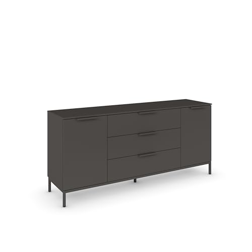 Rauch Möbel Flipp, Sideboard, TV-Schrank, Kommode mit Stauraum, mit Metallkufe graphit, Graphit, 2-türig, 3 Schubkästen, Griffe graphit, 160x72x42cm von Rauch Möbel