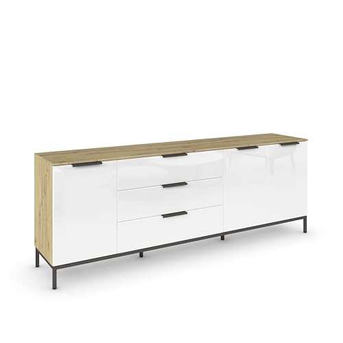 Rauch Möbel Flipp, Sideboard, TV-Schrank, Kommode mit Stauraum, mit Metallkufe graphit, Eiche Artisan/Glasfront Weiß, Holz, 3-türig, Glastüren, 3 Schubladen, Griffe graphit, 199x72x42cm Rauch Möbel Flipp, Sideboard, TV-Schrank, Kommode mit Stauraum, mit Metallkufe graphit, Eiche Artisan/Glasfront Weiß, Holz, 3-türig, Glastüren, 3 Schubladen, Griffe graphit, 199x72x42cm von Rauch Möbel