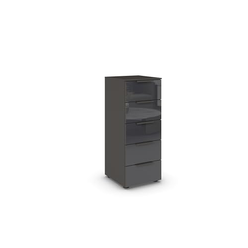 Rauch Möbel Flipp, schmale Hochkommode mit viel Stauraum für Flur, Wohnzimmer, Schlafzimmer, Graphit/Glasfront Basalt, Schwarz, 5 Schubladen, Griffe Graphit, 40x100x42cm Rauch Möbel Flipp, schmale Hochkommode mit viel Stauraum für Flur, Wohnzimmer, Schlafzimmer, Graphit/Glasfront Basalt, Schwarz, 5 Schubladen, Griffe Graphit, 40x100x42cm von Rauch Möbel