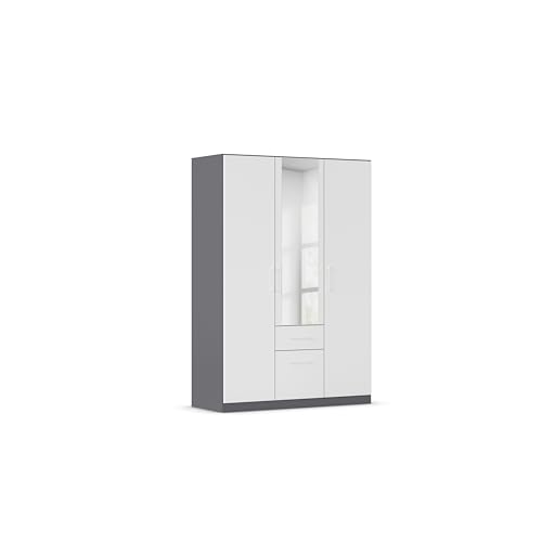 Rauch Möbel Glasgow Kleiderschrank, Schrank, Garderobe, Organizer, 3-türig, mit Spiegel, 2 Schubladen, Farbe Weiß/Grau metallic, Schwarz, Stangengriff Weiß, 136x197x54cm Rauch Möbel Glasgow Kleiderschrank, Schrank, Garderobe, Organizer, 3-türig, mit Spiegel, 2 Schubladen, Farbe Weiß/Grau metallic, Schwarz, Stangengriff Weiß, 136x197x54cm von Rauch Möbel