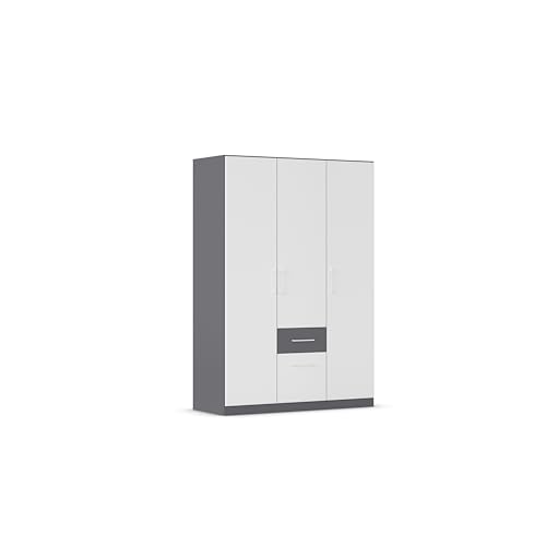 Rauch Möbel Glasgow Kleiderschrank, Schrank, Garderobe, Organizer, 3-türig, 2 Schubladen, Farbe Weiß/Grau metallic, Schwarz, Stangengriff Weiß, 136x197x54cm Rauch Möbel Glasgow Kleiderschrank, Schrank, Garderobe, Organizer, 3-türig, 2 Schubladen, Farbe Weiß/Grau metallic, Schwarz, Stangengriff Weiß, 136x197x54cm von Rauch Möbel